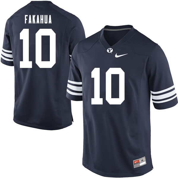 Men #10 Mason Fakahua BYU Cougars College Football Jerseys Sale-Navy